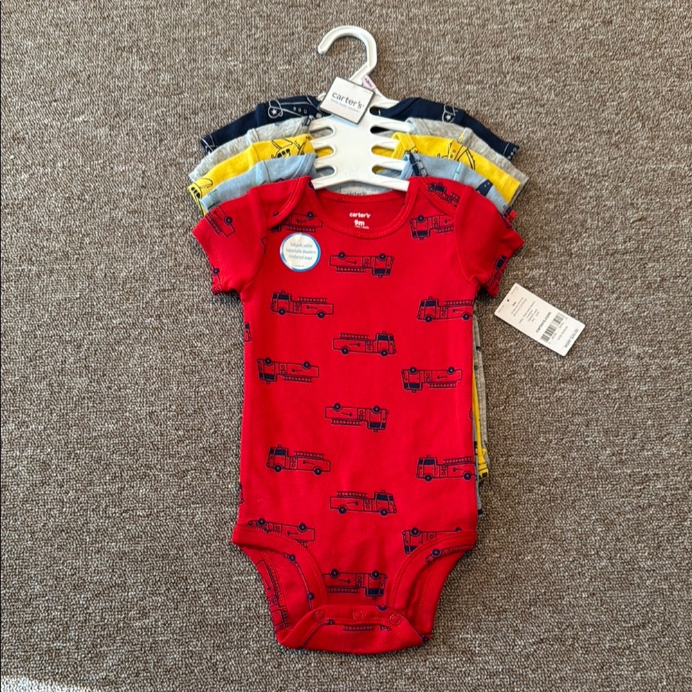 Carter's Red and Blue Fire Truck Bodysuit Set